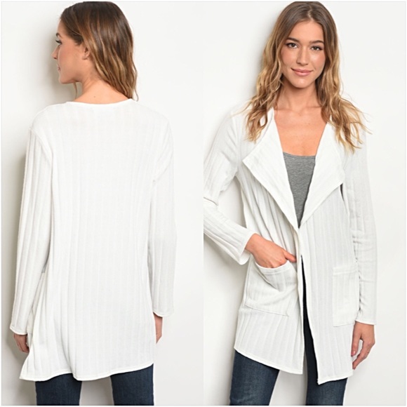 Chic White Cardigan Sweater Pockets L XL - Picture 3 of 4